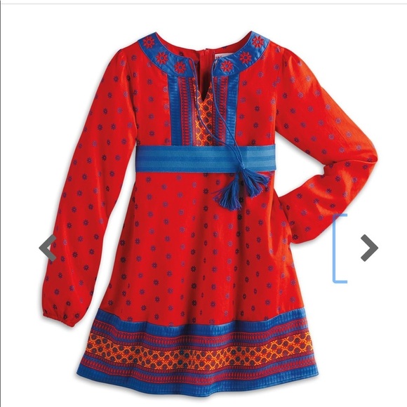American Girl desert flower red boho tassel tunic dress size 7 Josephina - Picture 7 of 7